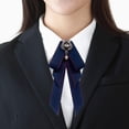 thumbnail image 6 of Bow Tie for Women Necktie Classic Solid Color Adjustable Length Bowties Brooch Pin for Wedding Work Graduation Banquet Navy blue, 6 of 9