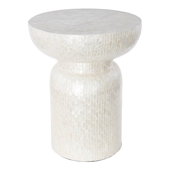DecMode 18" x 22" Cream Capiz Shell Handmade Pedestal Mosaic Inlay Accent Table, 1-Piece