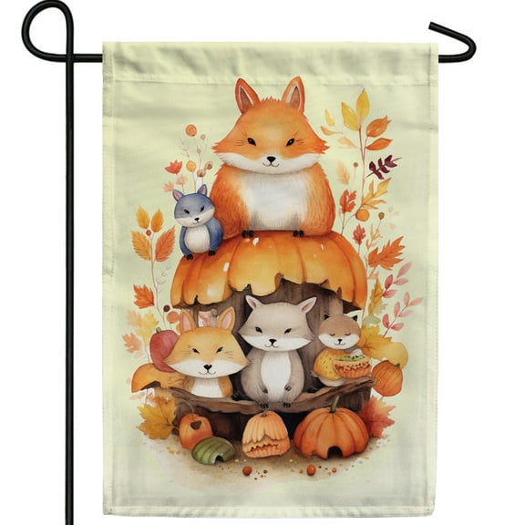America Forever Foxes and Pumpkins Garden Flag, 12.5 x 18 inches Double Sided, Cute Fall Animals with Autumn Leaves, Seasonal Decorative Outdoor Flag for Yard, Lawn, and Garden Decor