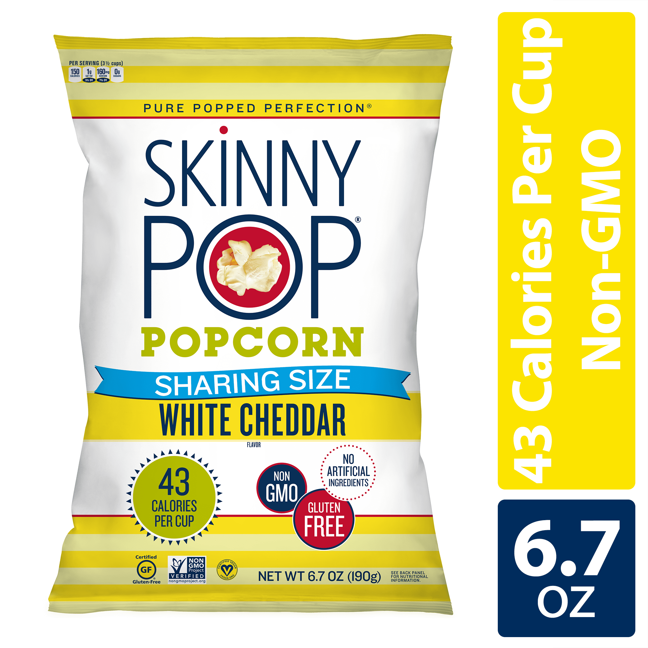 SkinnyPop Gluten-Free White Cheddar Popcorn, 6.7 oz Bag