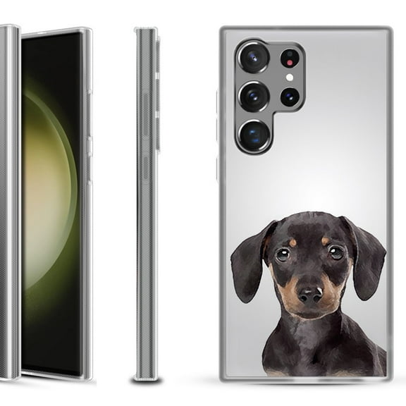 Shockproof Gel Phone Case for Samsung Galaxy S23 Ultra 5G, by OneToughShield ® - Dachshund Face