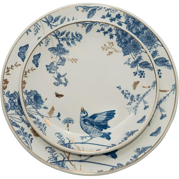 Floral Plates Ceramic 8 Inch & 10 Inch Ceramic Plates Set of 4 - Dessert Plate Blue and White - Salad Plate Set - Floral Dinnerware Set for Kitchen - Dinner Plate for Cake Snacks Side Dish
