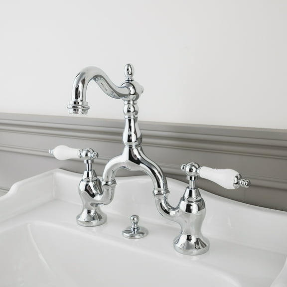 High Spout 8 Inch Bridge Lavatory Faucet - Porcelain Lever Handles