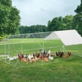 thumbnail image 2 of Large Metal Chicken Coop, 9.8' W x 19.7' L x 6.6' H Walk-in Poultry Cage,Spire Chicken Pens Outdoor with Top, Chicken Run Pen House with Waterproof Anti-Ultraviolet Cover for Yard, Outdoor Farm, 2 of 9