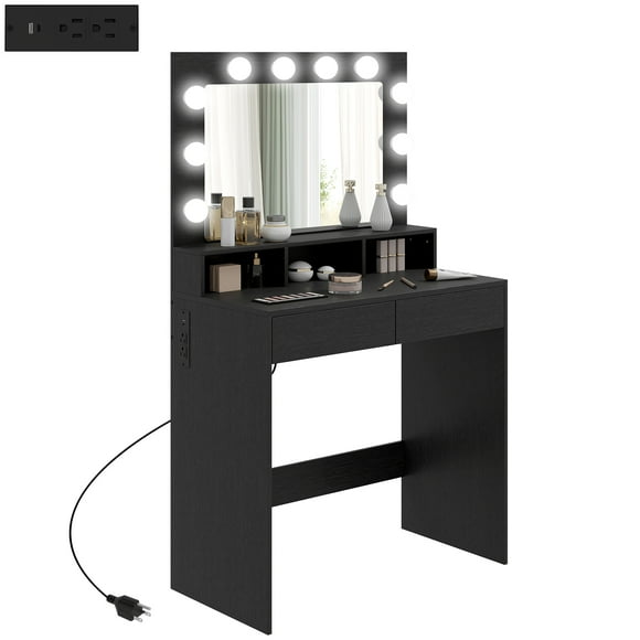 HOMCOM Makeup Vanity Table with LED Mirror and Charging Station, Black