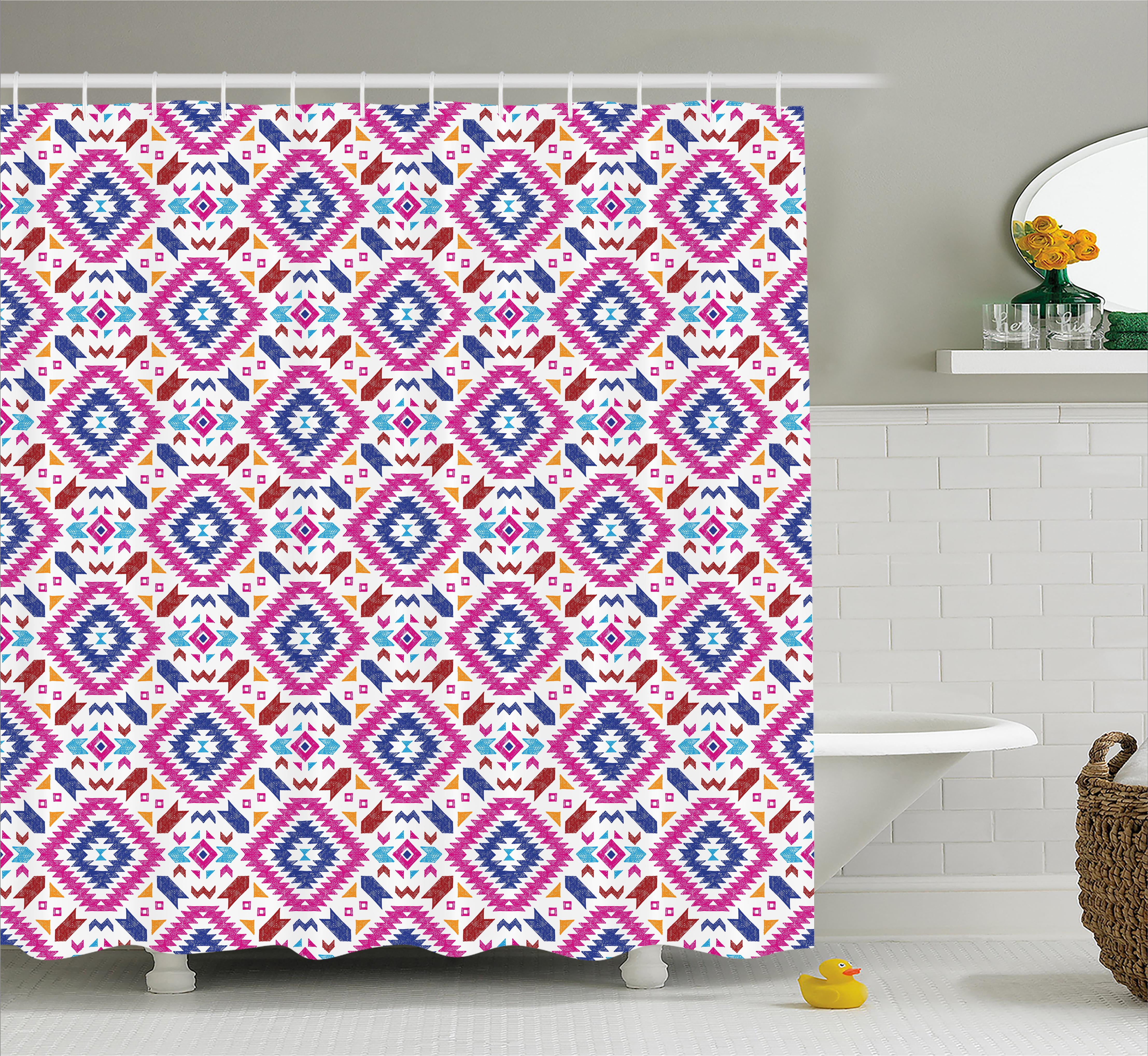 Tribal Shower Curtain, Hand Drawn Style Seamless Pattern with Ethnic