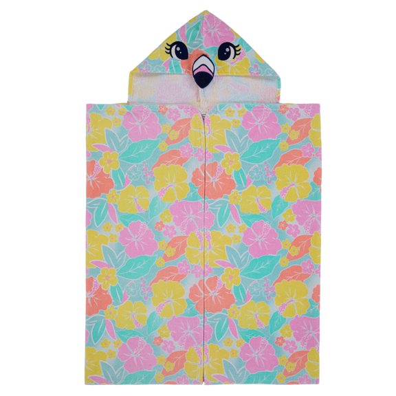 Saint Eve Kids 100% Cotton Hooded Towel for Kids and Toddlers - Soft and Super Absorbent Bath, Pool, Beach, Swim Towel Wrap - Yellow Flamingo Flowers
