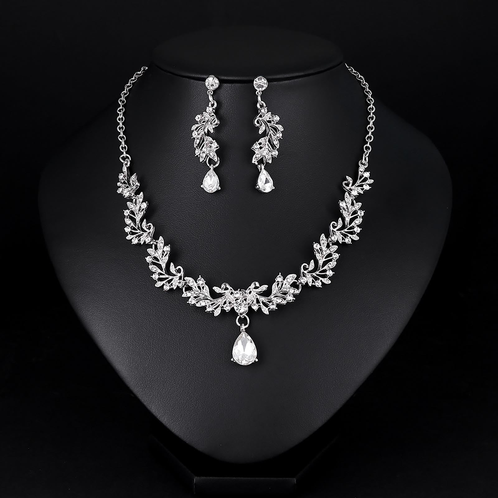 Set De Bijoux De Mariage – Collier Et Boucles D'oreilles, Strass, Argenté