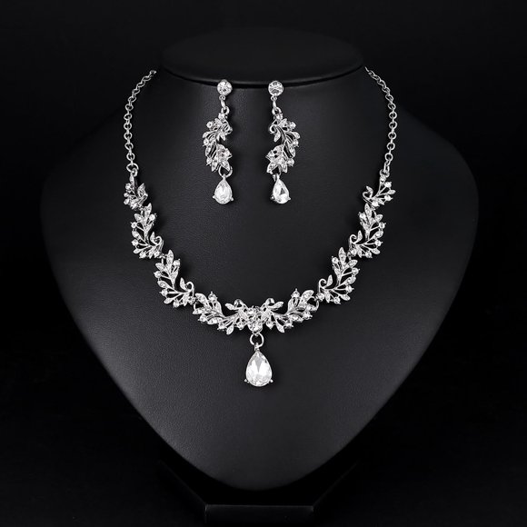 Fiudx Conjunto de Joyas de Diamantes de Imitación, Elegante Collar con Pendientes a Juego, Artesanía de Aleación y Vidrio, Impresionante Accesorio para Bodas, Perfecto para Bares y Eventos, Regalo Id