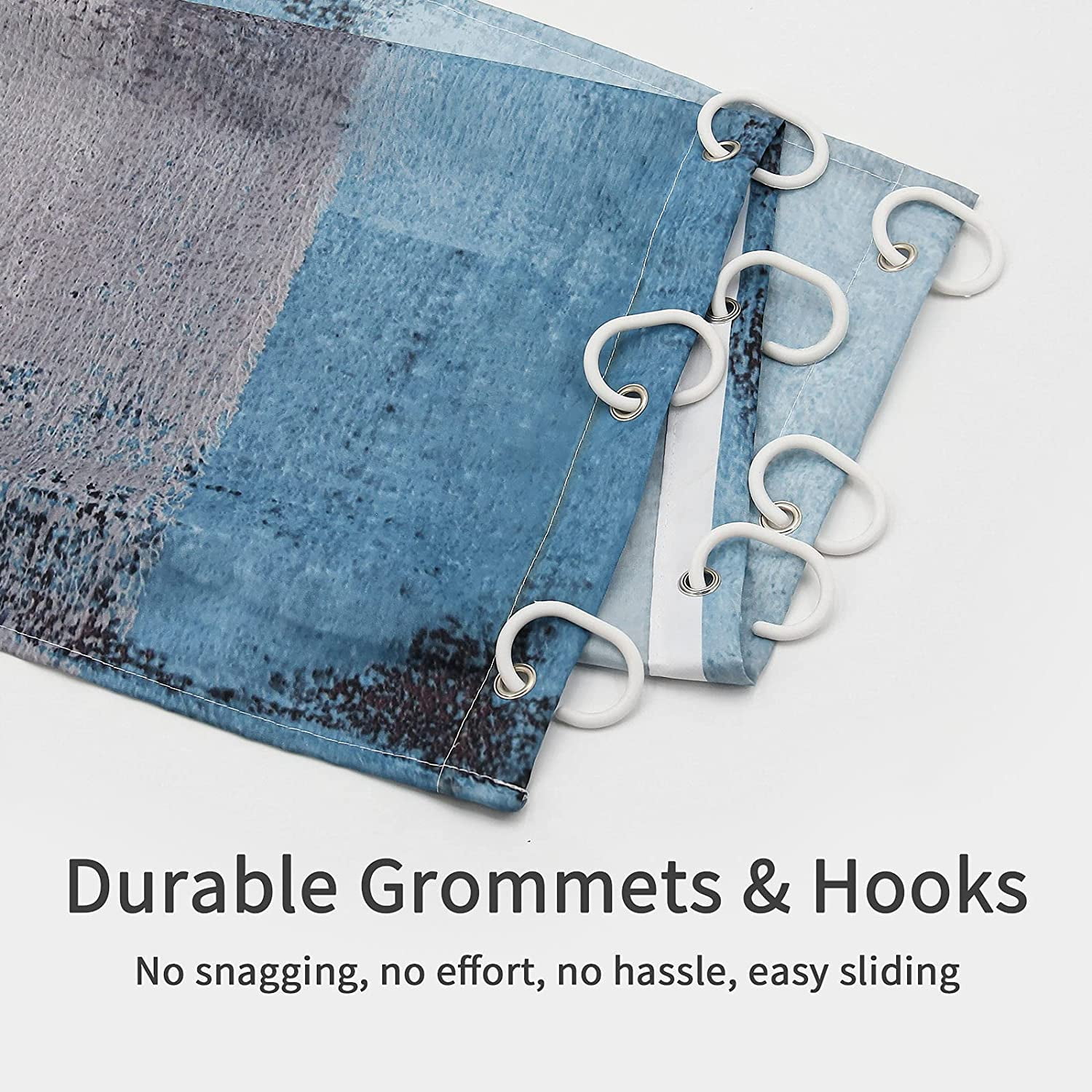 Blue Ombre Shower Curtain Set with Hooks, Blue Grey Abstract Fabric Shower Curtain for Bathroom Decor, Taupe Grunge Style Art Paint Brush Bathtub Decor, 72  72