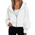 thumbnail image 2 of Hpapadks Sweatshirt for Women Full Zipper Short Style Casual Long Sleeve Solid Comfort Gym Hooded Hoodies for Women White M, 2 of 6