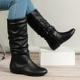 thumbnail image 2 of Xfvqtps Womens Slouchy Knee High Boots Winter Fashion Low Heel Mid Calf Boots with Side Zipper Comfortable Stacked Boots for Casual Outdoor Wear Black, 2 of 9