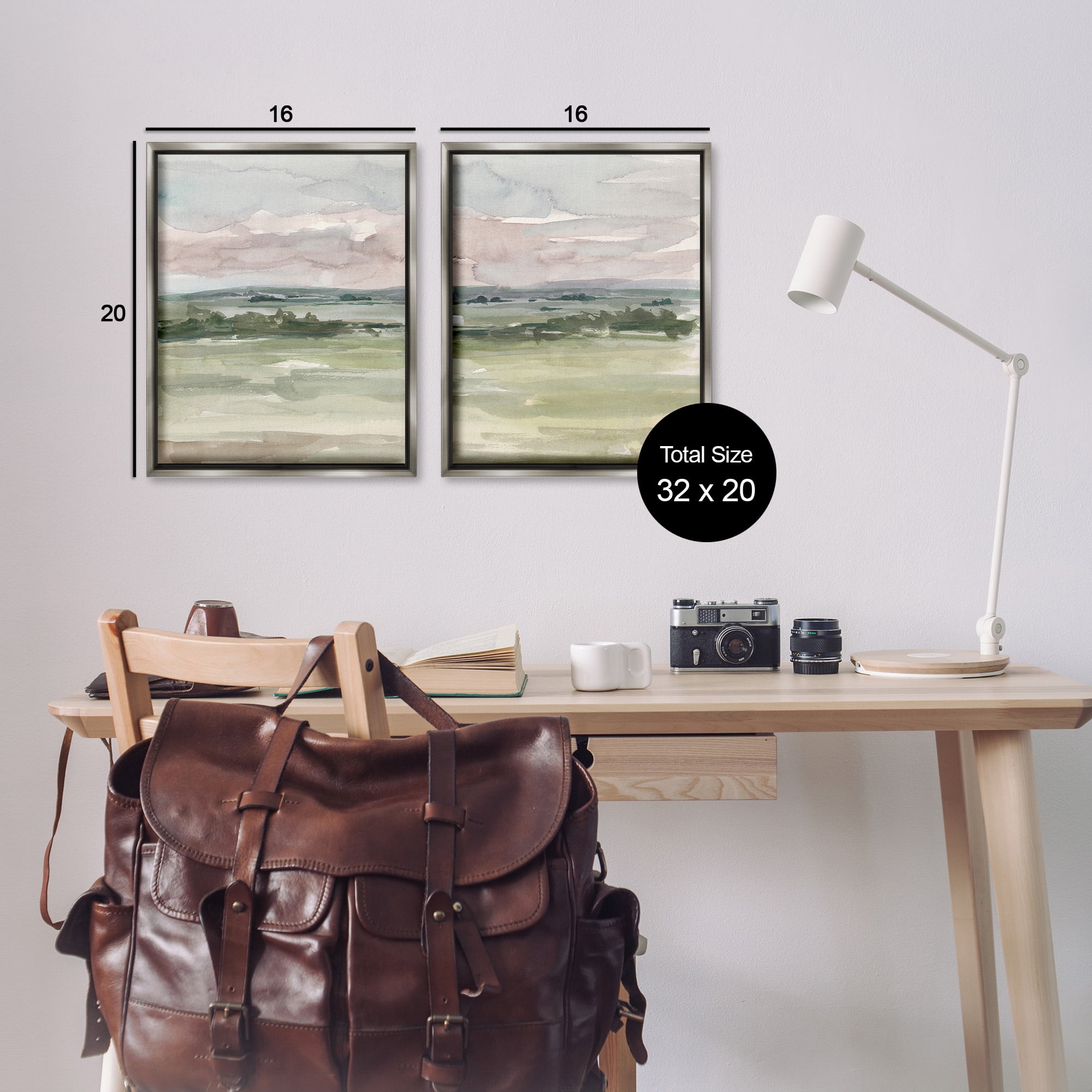 Stupell Industries Rural Landscape Watercolors Landscape Painting Gray Floater Framed Canvas Art Print Wall Art, 17 x 21, Set of 2