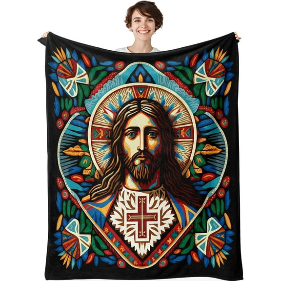 Jesus Bible Blanket for Wmoen & Men Christian Religious Gifts 350gsm Soft Plush Warm & Cozy Flannel Bedding God Print Blankets for Girl Boy Birthday Gifts 60×50inch