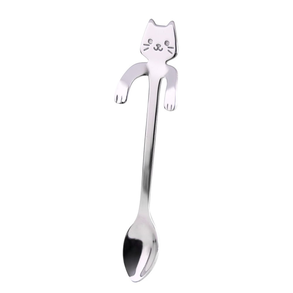 Black, 1 Small Mini Stainless Steel Cartoon Cat Coffee Spoon Stirring Spoon Tea Spoon