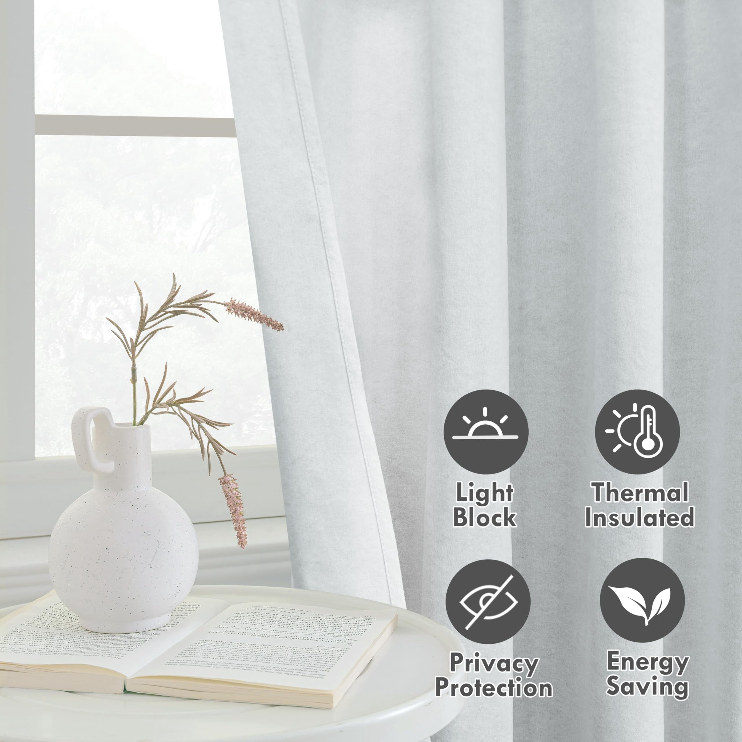 DriftAway 100% Blackout Curtain Liners for Bedroom Living Room Full Light Blocking Thermal Insulated Blackout Liner with 18 Pcs Rings 2 Panels Set for 96 Inch Long Curtains Each 50"W x 92"L Off White