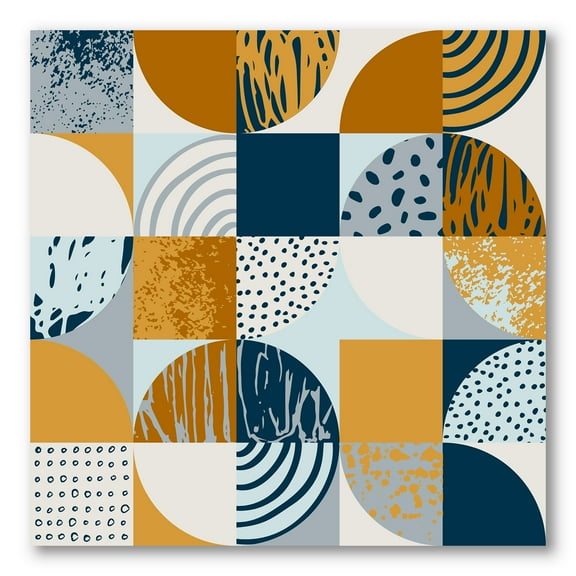 Retro Semicircles Squares and Circles 16 in x 16 in Painting Canvas Art Print, by Designart