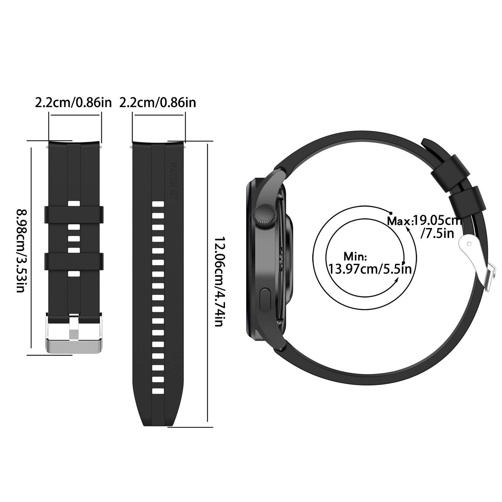 22mm Silicone Sports Sweat Proof Solid Color Watch Band With Convenient ...