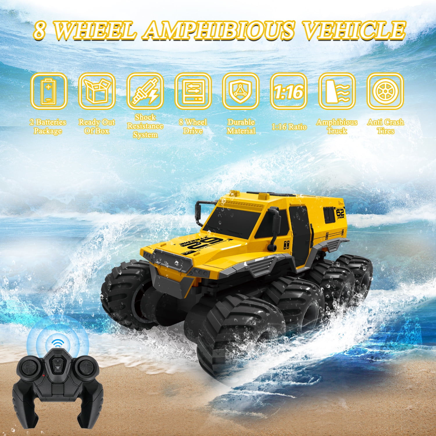 Fisca Amphibious Remote Control Car, 8 Wheel Drive RC Cars for Boys Age 8-12, 1:12 Offroad Waterproof RC Trucks, 2.4G All Terrain RC Drift Cars for Adults