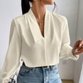 thumbnail image 7 of TKLPEHG Womens Tops Dressy Casual V Neck Elegant Shirts Lightweight Leisure Comfy Long Sleeve Classic Solid Color Loose Fashion Blouses (Beige,S), 7 of 7
