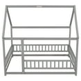 thumbnail image 6 of Full Size Floor Bed Frame for Kids, Wood House Bed with Fence Gaild Rails and Roof Design for Girls, Boys, 6 of 18