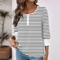 thumbnail image 4 of ShiShine Women's Striped Tunic Top Casual Button Down T Shirts Round Neck 3/4 Length Sleeve Fashion Outfits, 4 of 7