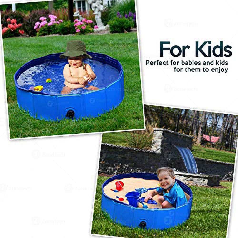 Zone Tech Foldable Pet Bathing Tub Swimming Pool - Easy to Store Collapsible Foldable Bath Pool for kids and Pets Blue