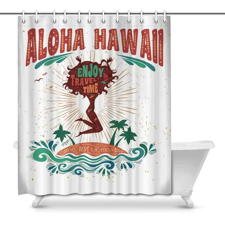 MKHERT Inspirational Summer Aloha Hawaii Hipster My Best Vacation Home Decor Waterproof Polyester Bathroom Shower Curtain Bath Decorations 66x72