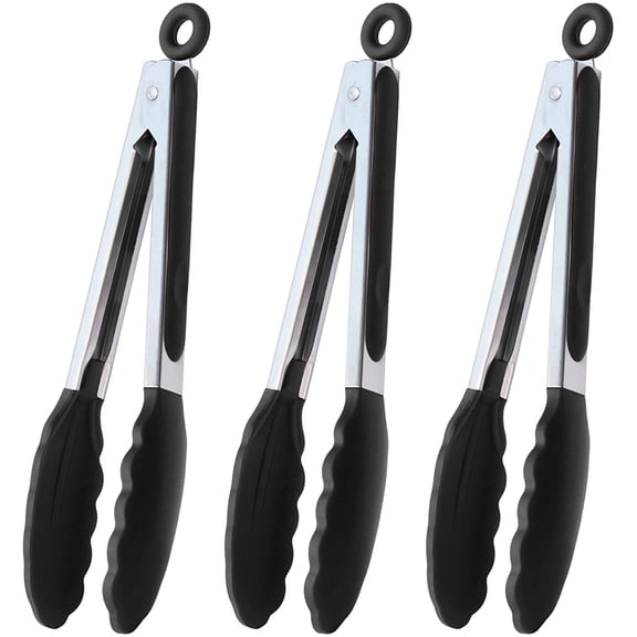 TIFOR fruit squeezer Edlund tongs7,9,12-Inch Stainless Steel Cooking Tongs with Silicone Tips, Set of 3 (Black)