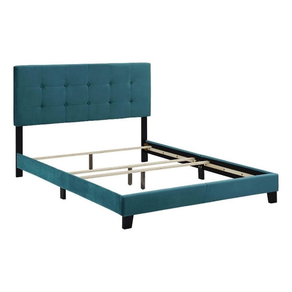 Pemberly Row Queen Modern Style Performance Velvet Bed in Sea Blue