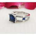 thumbnail image 6 of Diastar Jewels Princess Cut Blue Cubic Zirconia 14K White Gold Finish Wedding Bridal Ring Set, 6 of 7