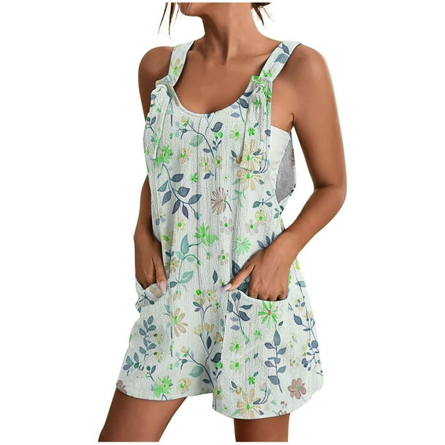 Pantalones Cortos de Mujer Casual Suspender Impresión Pantalones Cortos de Bolsillo, Pantalones Cortos de Mujer con Bolsillos