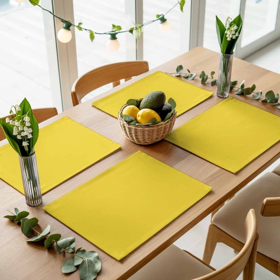 Minimalist Solid Pure Yellow Placemats Set of 4,Wipeable Washable Table Mats for Dining Tables, Unadorned Single Color Art Place Mats for Kitchen Event Party Tabletop Decor