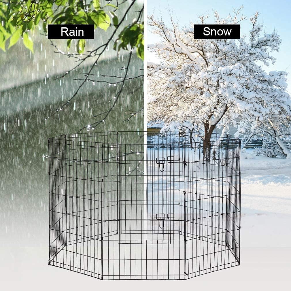 Dkelincs 42 inch Tall Dog Fence Outdoor Dog Playpens Portable Foldable Pet Crate Kennel-8 Panel, Black