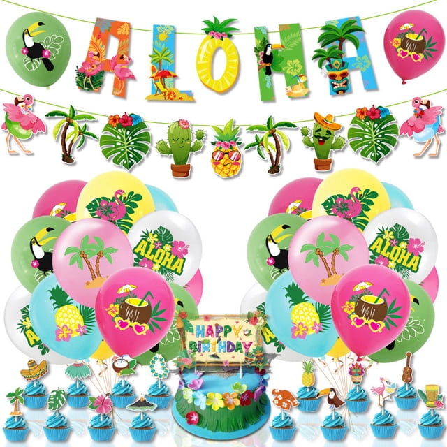 Kit de decoración para fiestas Hawaiian Aloha con 24 globos de látex