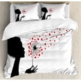 thumbnail image 1 of Dandelion Duvet Cover Set Queen Size, Woman Silhouette with Dandelion Heart Seeds Flying Valentines Day, Decorative 3 Piece Bedding Set with 2 Pillow Shams, Vermilion Black White, by Ambesonne, 1 of 3