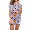 thumbnail image 7 of RMGVDSD Women Pajama Sets Casual Halloween Print Pajamas Short Sleeve Shorts Loungewear Two Piece Outfits Button Down Nightwear Sleepwear, 7 of 7