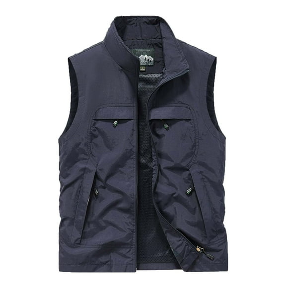IYTR Men's Summer Outdoor Vest Lightweight Breathable Sleeveless Jacket Travel Quick Dry Hiking Vest with Multi Pockets Dark Blue XL
