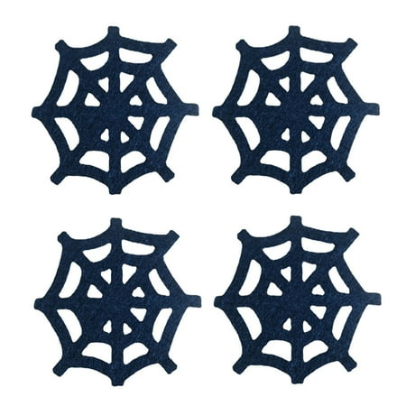 

4pcs Halloween Spider Coaster | Black Spider Coasters | Decorative Table Placemats Coasters Spider Web Halloween Decoration Supplies