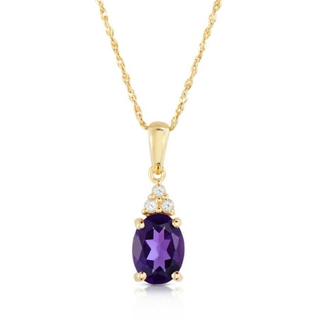 Genuine Amethyst and White Topaz 10kt Yellow Gold Pendant