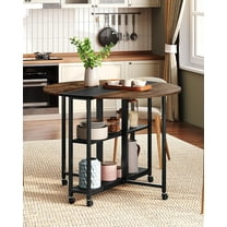 Folding Dining Table, Kitchen Table with 6 Wheels, Folding Round Table with 2-Layer Storage Shelf, Space Saving Dining Table for Small Spaces, Stable, Easy Assembly, Rustic Brown