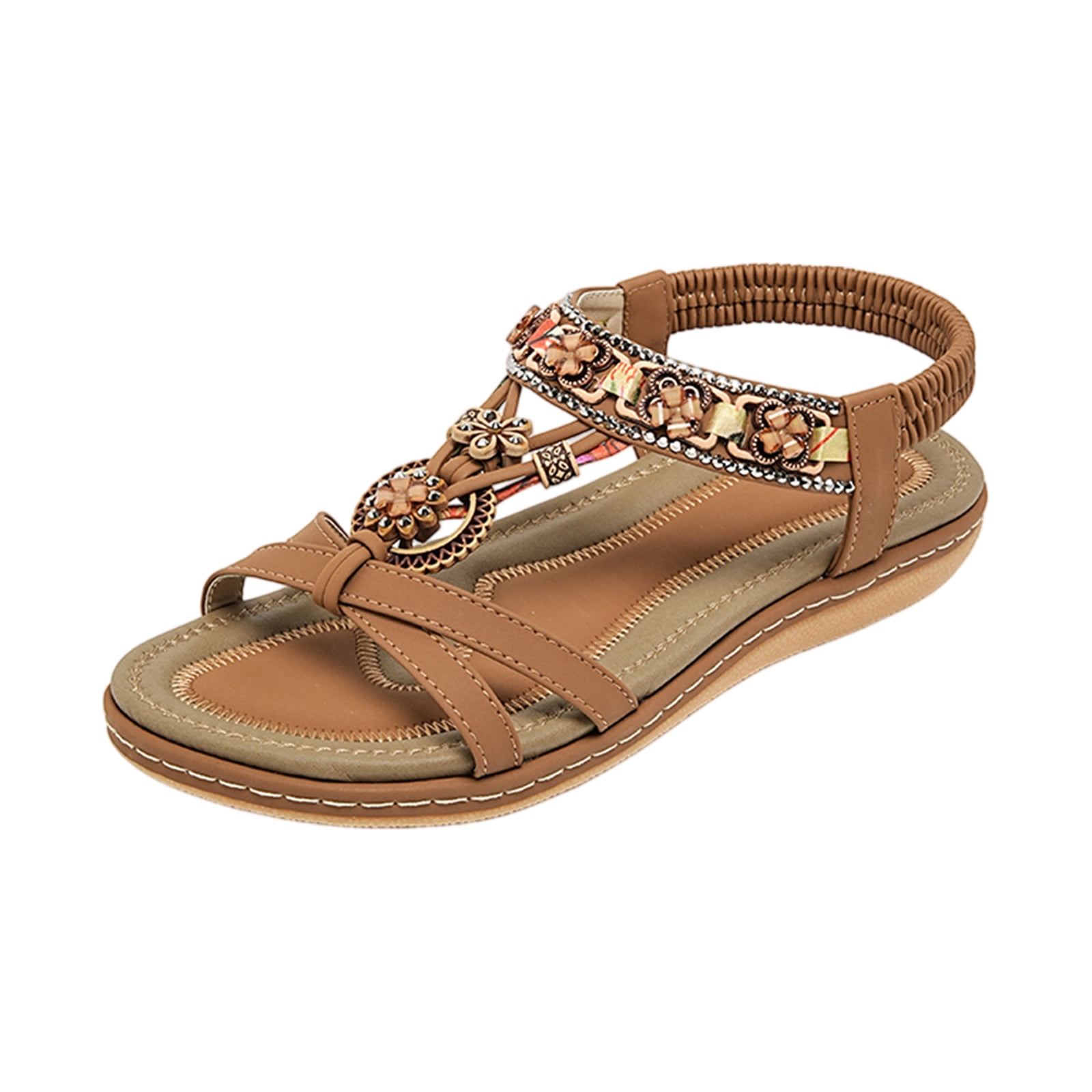 Sandals women breathable open toe bohemian flats women's sandals comfortable and durable for all-day wear womens sandals great for beach vacations poolside outings and casual daily strolls,Yellow 40