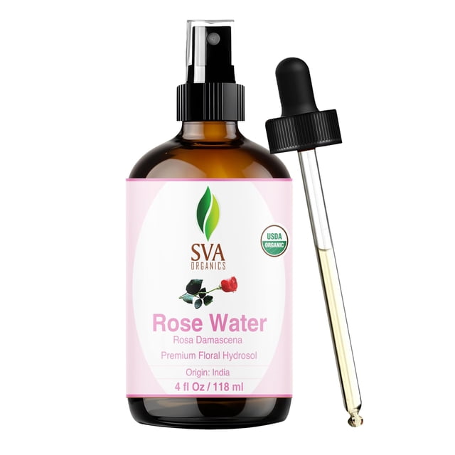 SVA ORGANICS Agua de rosas 4 oz (118 ml) Spray refrescante de agua de rosas para el cuidado de la piel Hidratación de la piel Jabones de baño Cuidado del cabello y aromaterapia