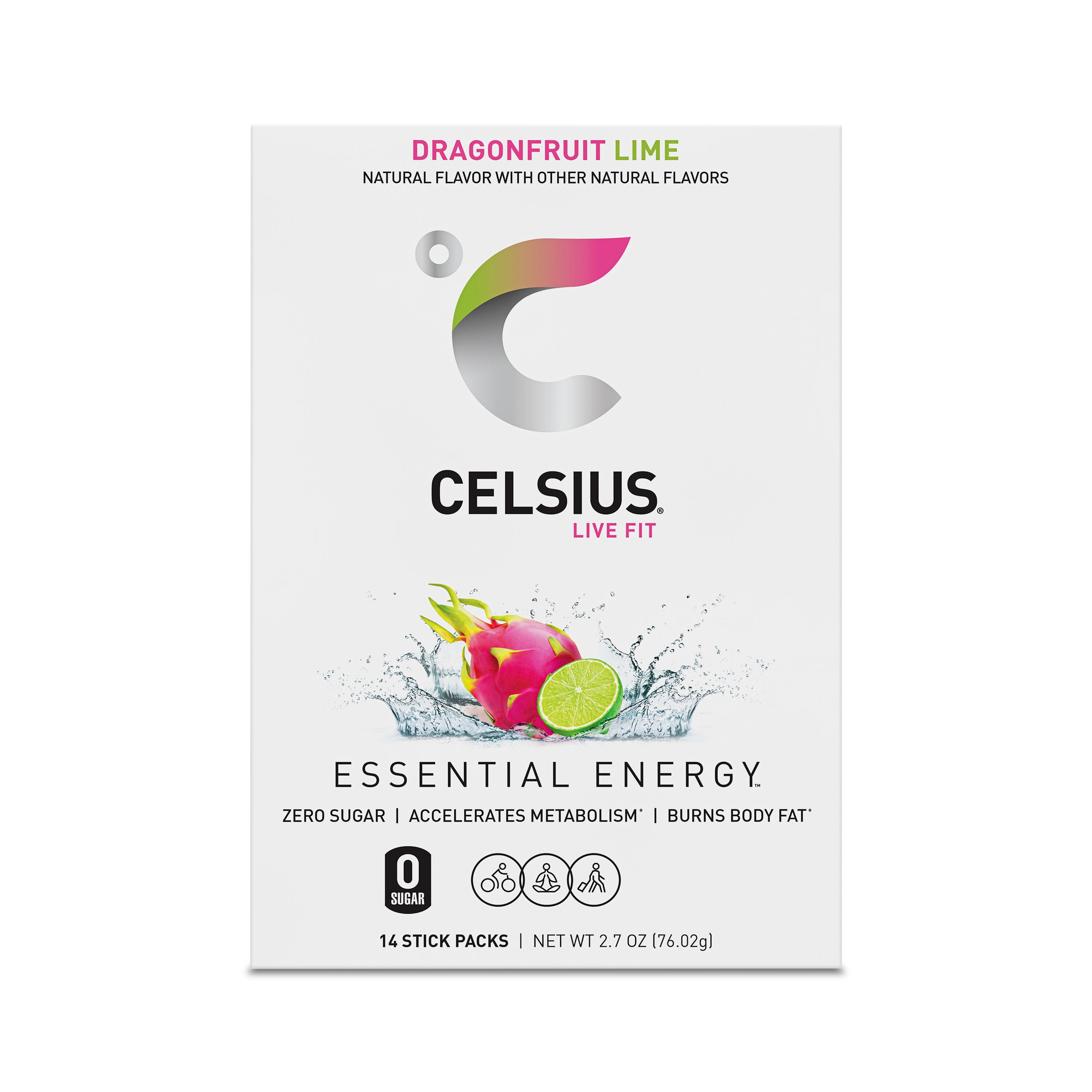(3 pack) CELSIUS On The Go Energy Drink Mix, Dragonfruit Lime (14 Stick Pack)
