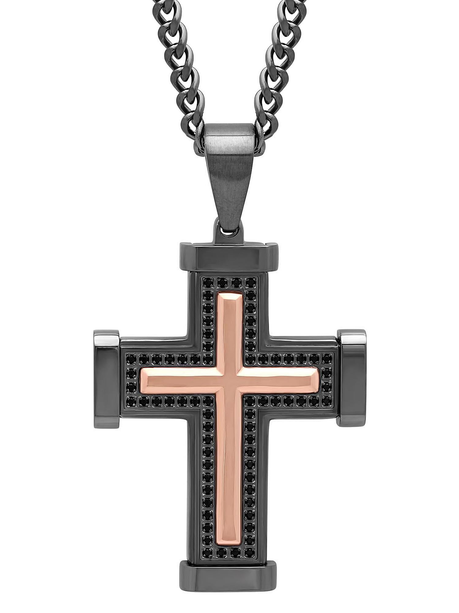 Brilliance Cubic Zirconia Cross Pendant Necklace Black/ Rose Gold for