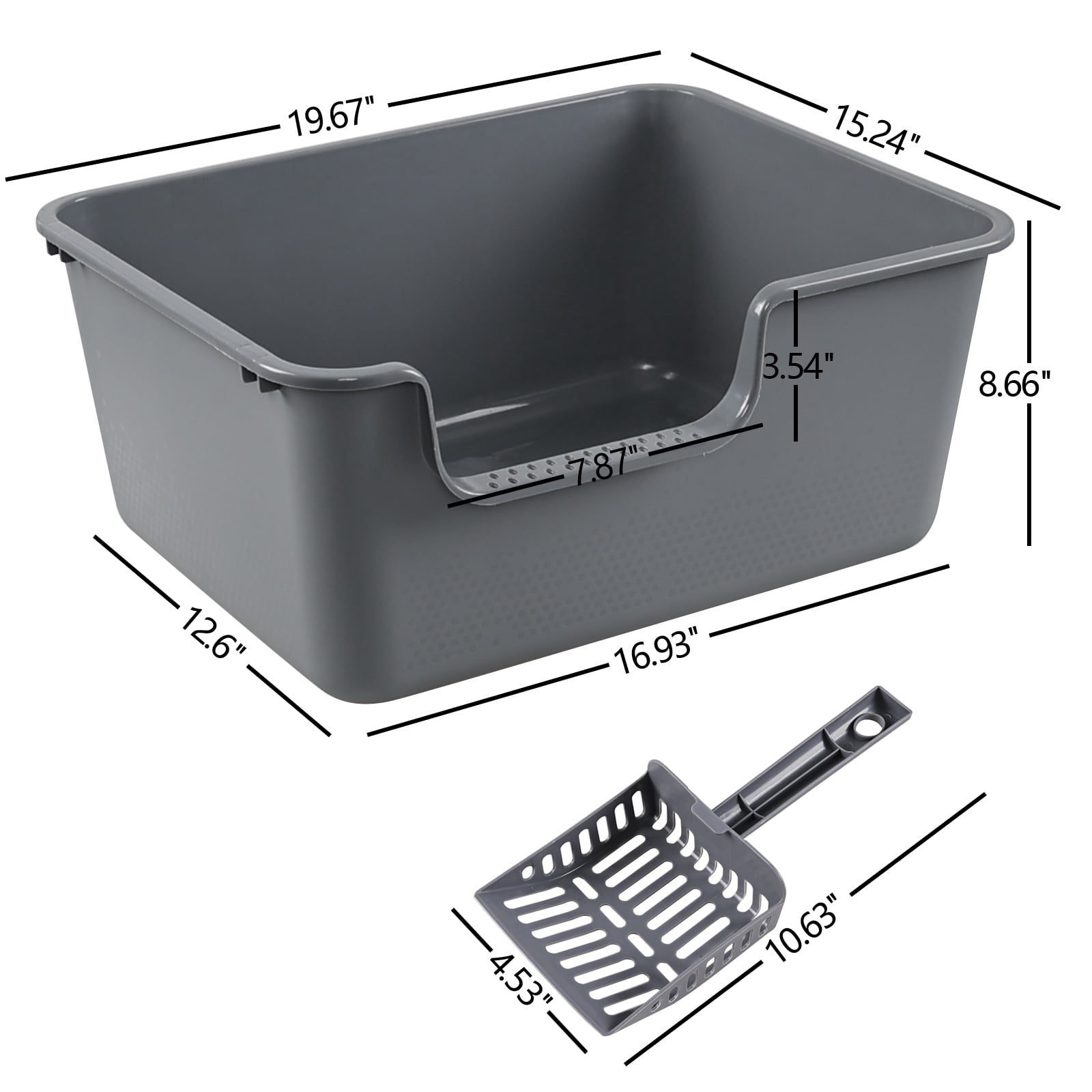 Obstnny 4-Pack Plastic Open Top Cat Litter Box, Litter Box with High Sides, Gray