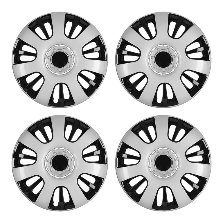 WOLFSTORM 4-Pack 15 Inch Hubcaps, Silver & Black Fashion Design - For Car Truck SUV