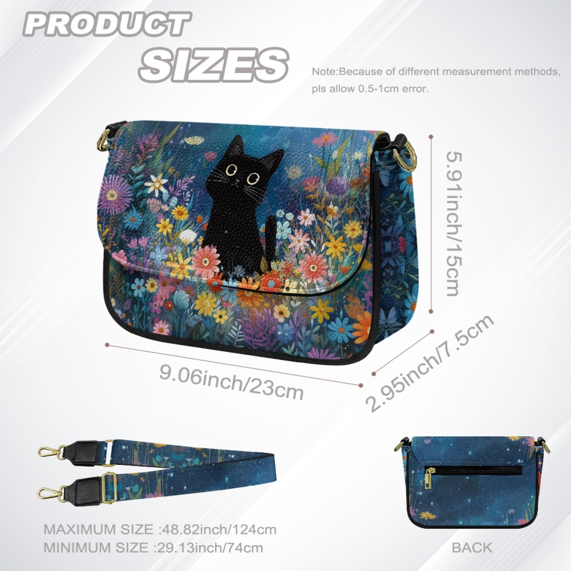 TSOVTHRID Black Cat Colorful Daisy Print Crossbody Purse for Women, PU Leather Cell Phone Purse, Trendy Crossbody Bags, Handbags Shoulder Bag for Travel Party