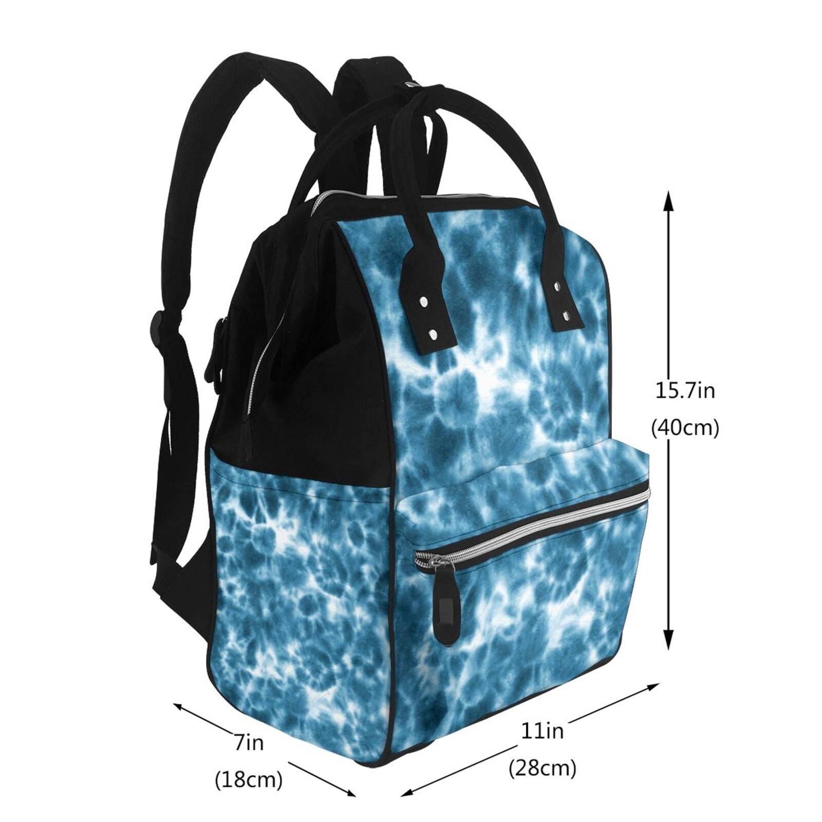 Ratiio Blue Tie Dye Mummy Backpack - Waterproof Twill Canvas, Large Capacity Diaper Bag with Multiple Pockets and Adjustable Straps