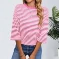 thumbnail image 4 of Tops Y Blusas de Manga 3/4 de Mujer Tops de Verano de Manga 3/4 de Mujer Moda Casual Raya Cuello Redondo 3/4 de Manga Blusas Camisas Top, 4 of 7